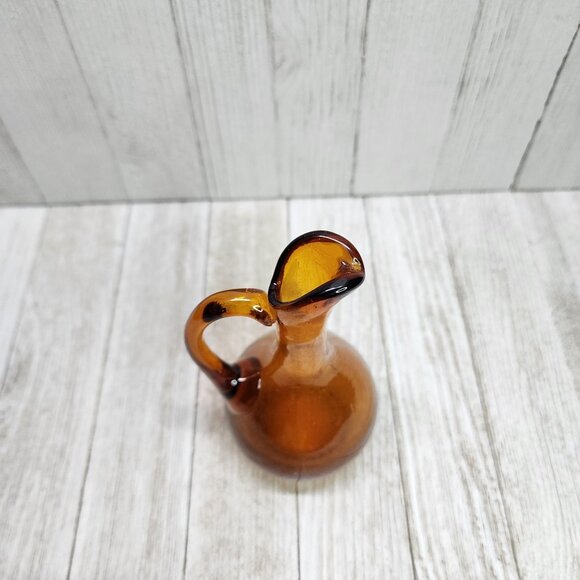Vintage Blown Amber Art Glass Pitcher Small 5.75'' Tall - Picture 4 of 7